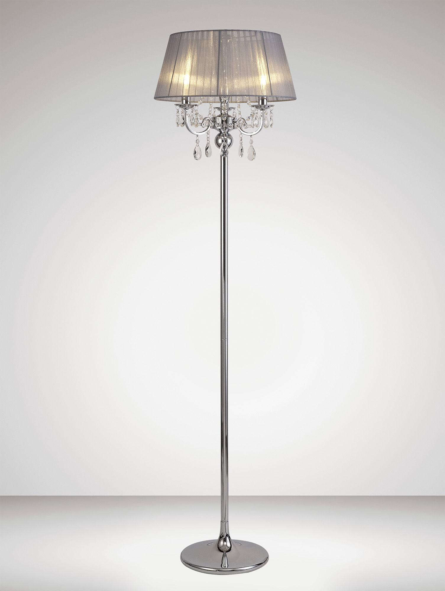 Olivia Polished Chrome-Grey Crystal Floor Lamps Diyas Shaded Floor Lamps